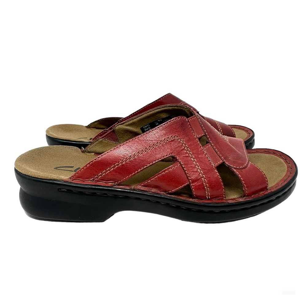 Clarks Womens Red Leather Sandals - Picture 6 of 9